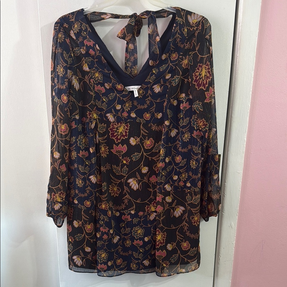 Floral Sheer Blouse with Tie Back